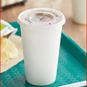 Choice 16 oz. White Poly Paper Cold Cup and Flat Straw Slot Lid - 100/Pack