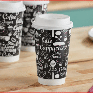 Choice 16 oz. Coffee Break Print Smooth Double Wall Paper Hot Cup and Lid - 100/Pack