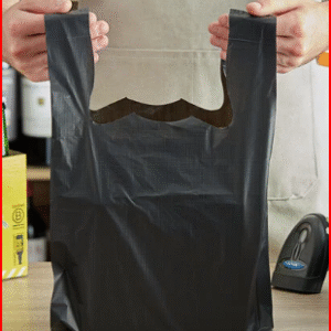 Choice 1/8 Small Size Black Unprinted Embossed Extra Heavy-Duty Plastic T-Shirt Bag - 200/Case