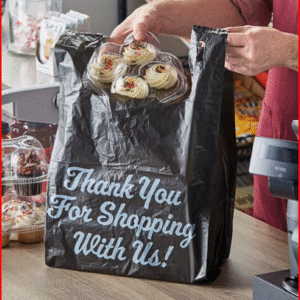 Choice 1/5 Large Size Black "Thank You" Script Heavy-Duty Plastic T-Shirt Bag - 400/Case