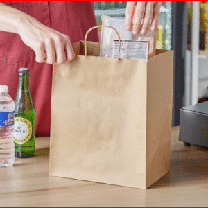 Choice 10" x 6 3/4 (7)" x 12" Natural Kraft Paper Customizable Shopping Bag with Handles - 250/Case