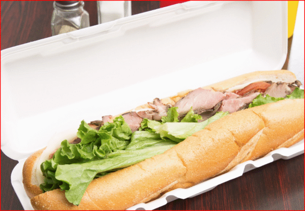 Genpak 26600 13" x 4 1/2" x 3" White Extra Large Hinged Lid Foam Hoagie / Sub Container - 200/Case
