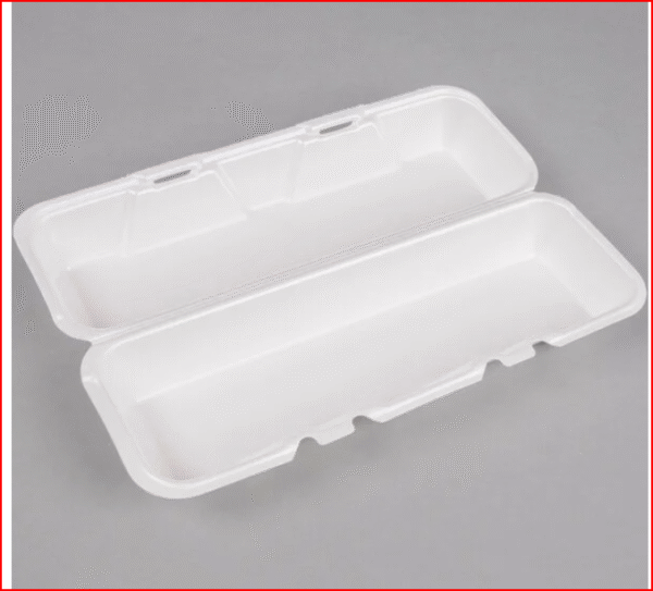Genpak 26600 13" x 4 1/2" x 3" White Extra Large Hinged Lid Foam Hoagie / Sub Container - 200/Case - Image 2